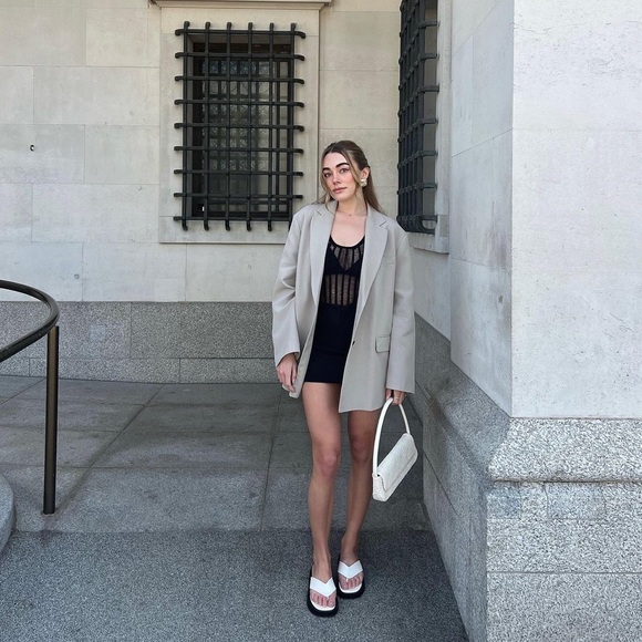 Zara Taupe Gray Oversized Vented Linen Blend Blazer - Picture 7 of 16